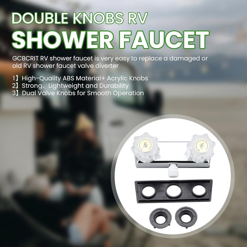 gcbcrit RV Shower Faucet, Dual-Handle Camper Shower Faucet with Acrylic Knobs, 4" RV Shower Valve Diverter, RV Outdoor Shower for RV, Camper Van, Outside and Inside Bathroom Shower (Chrome) - Image 2